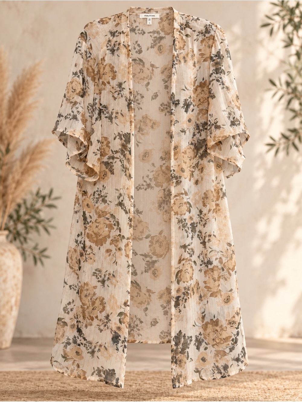 Maurices long floral kimono duster in women’s size Large.